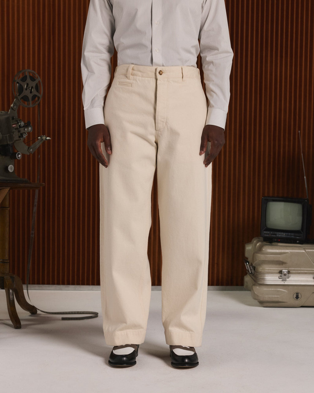 Pantalon large en denim écru