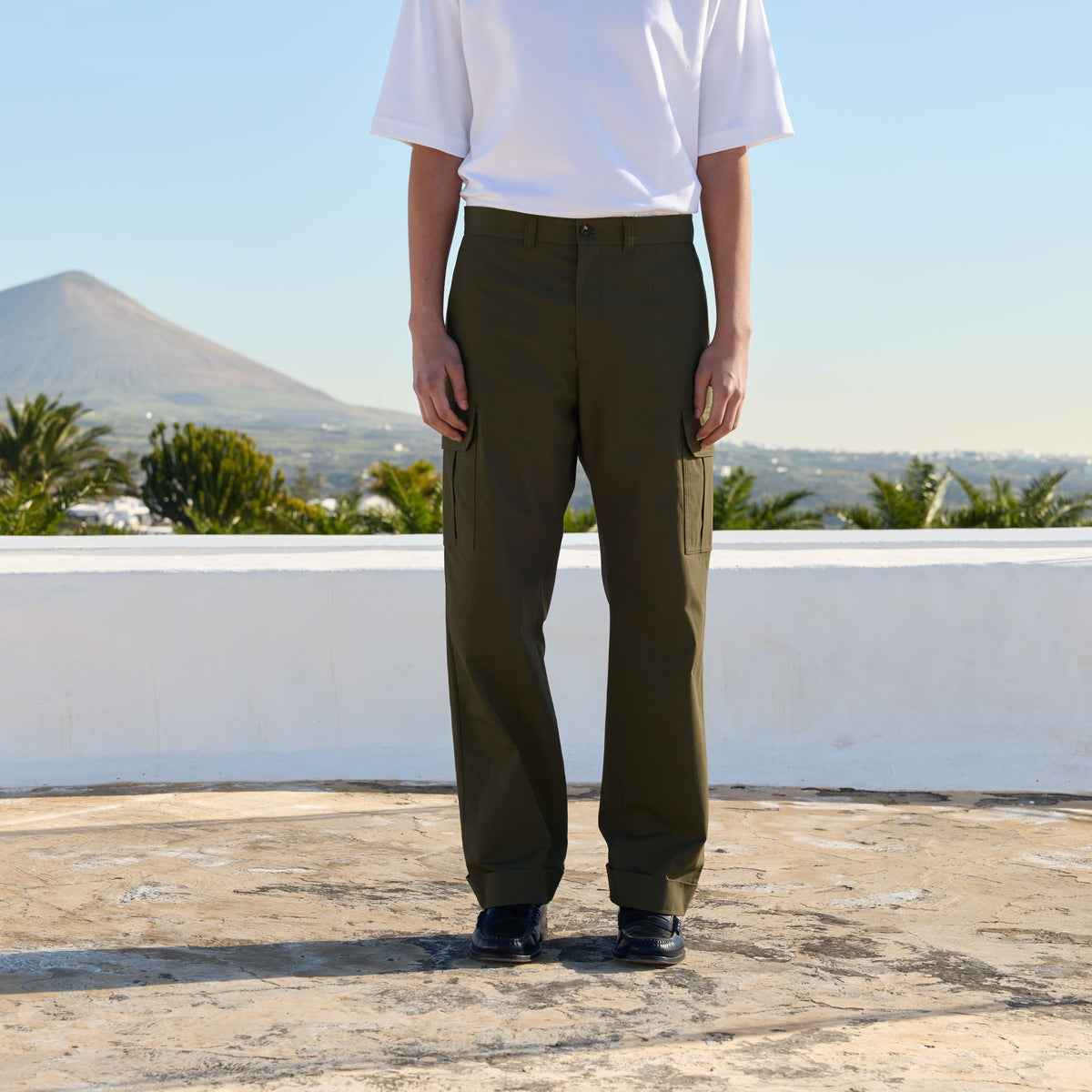 Pantalon cargo kaki en ripstop japonais