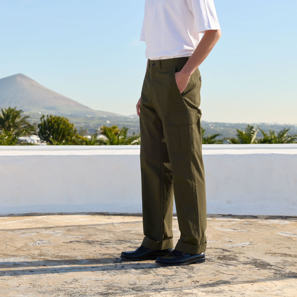 Pantalon cargo kaki en ripstop japonais