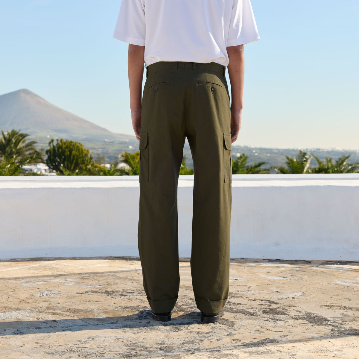 Pantalon cargo kaki en ripstop japonais