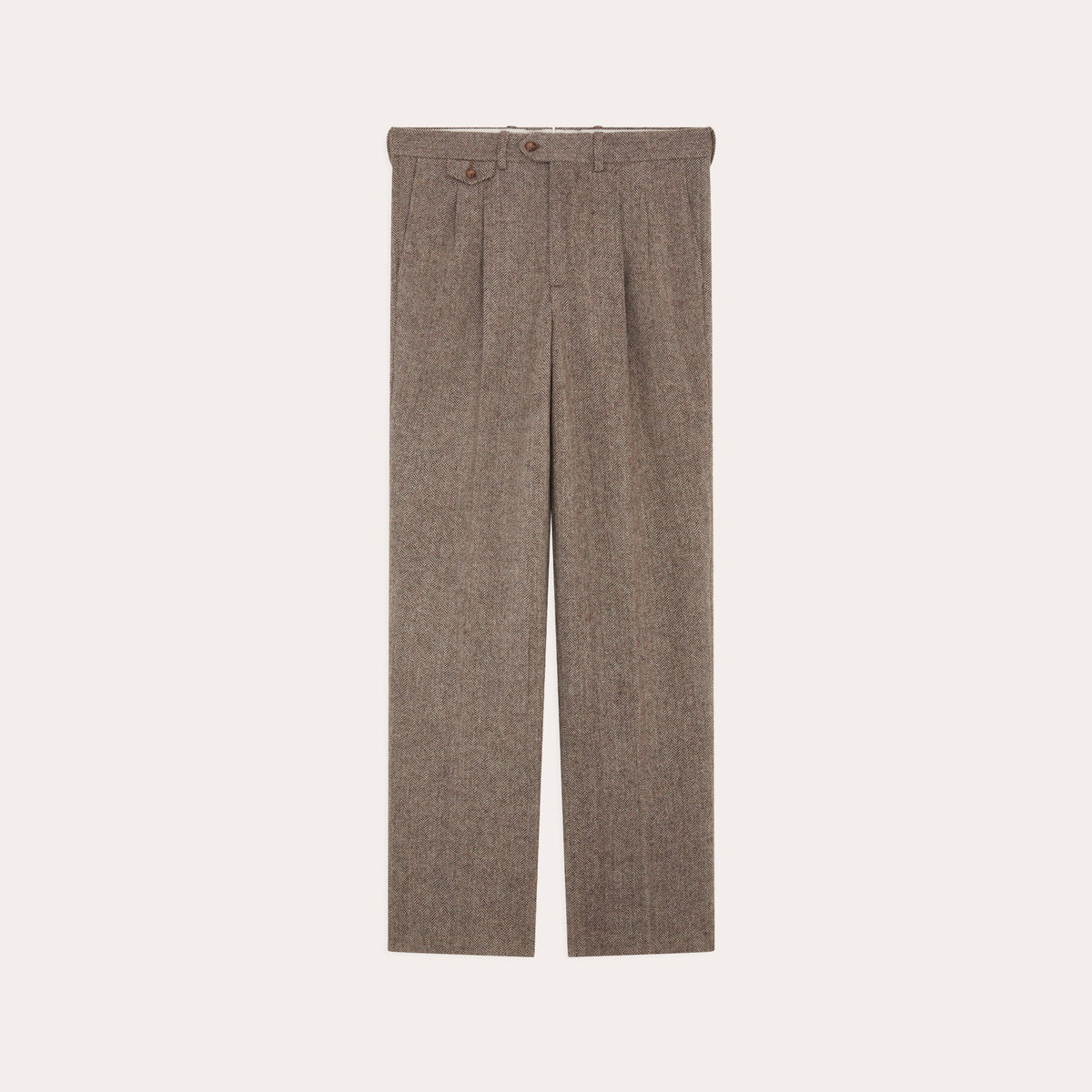 Pantalon à pinces en laine chevrons marron