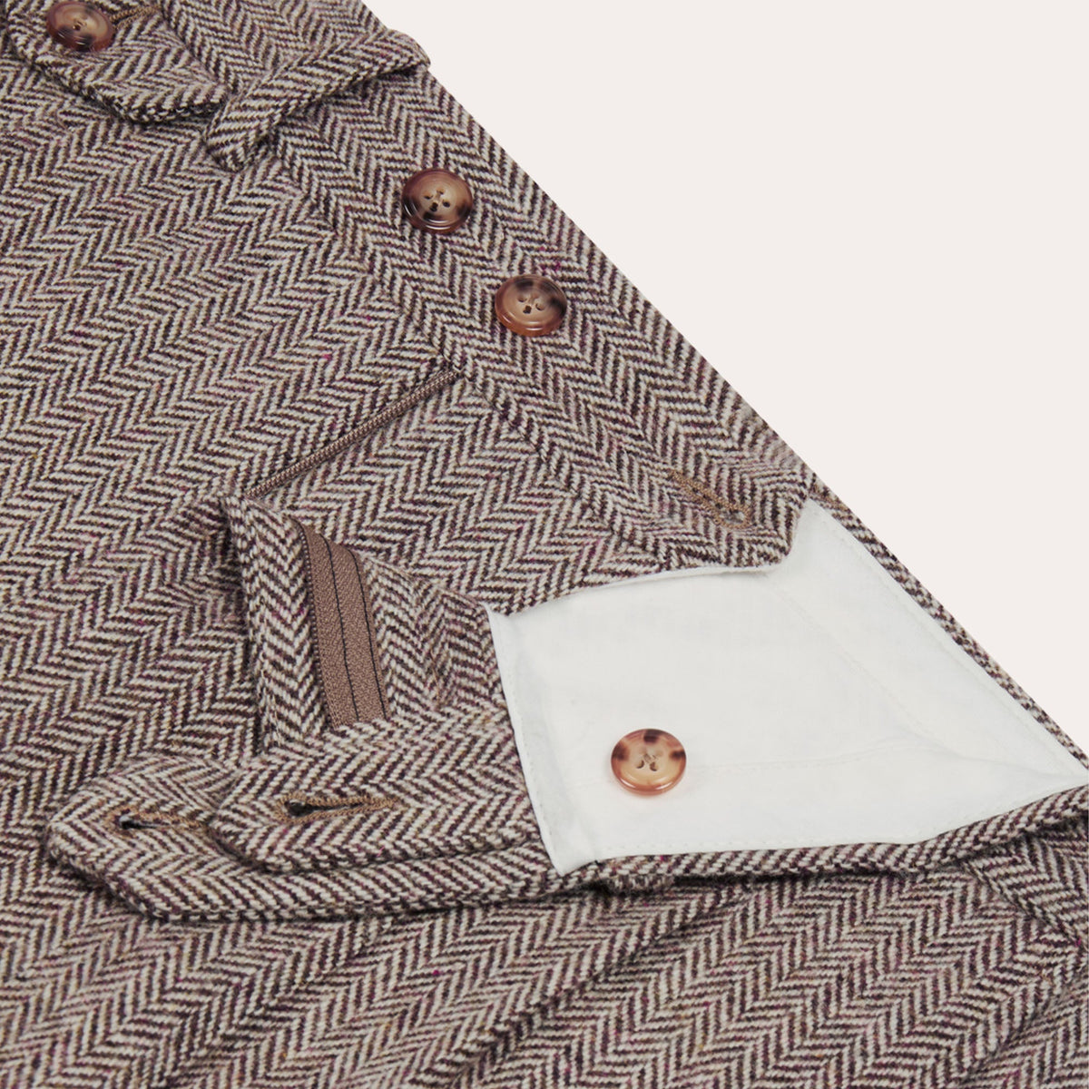 Pantalon à pinces en laine chevrons marron