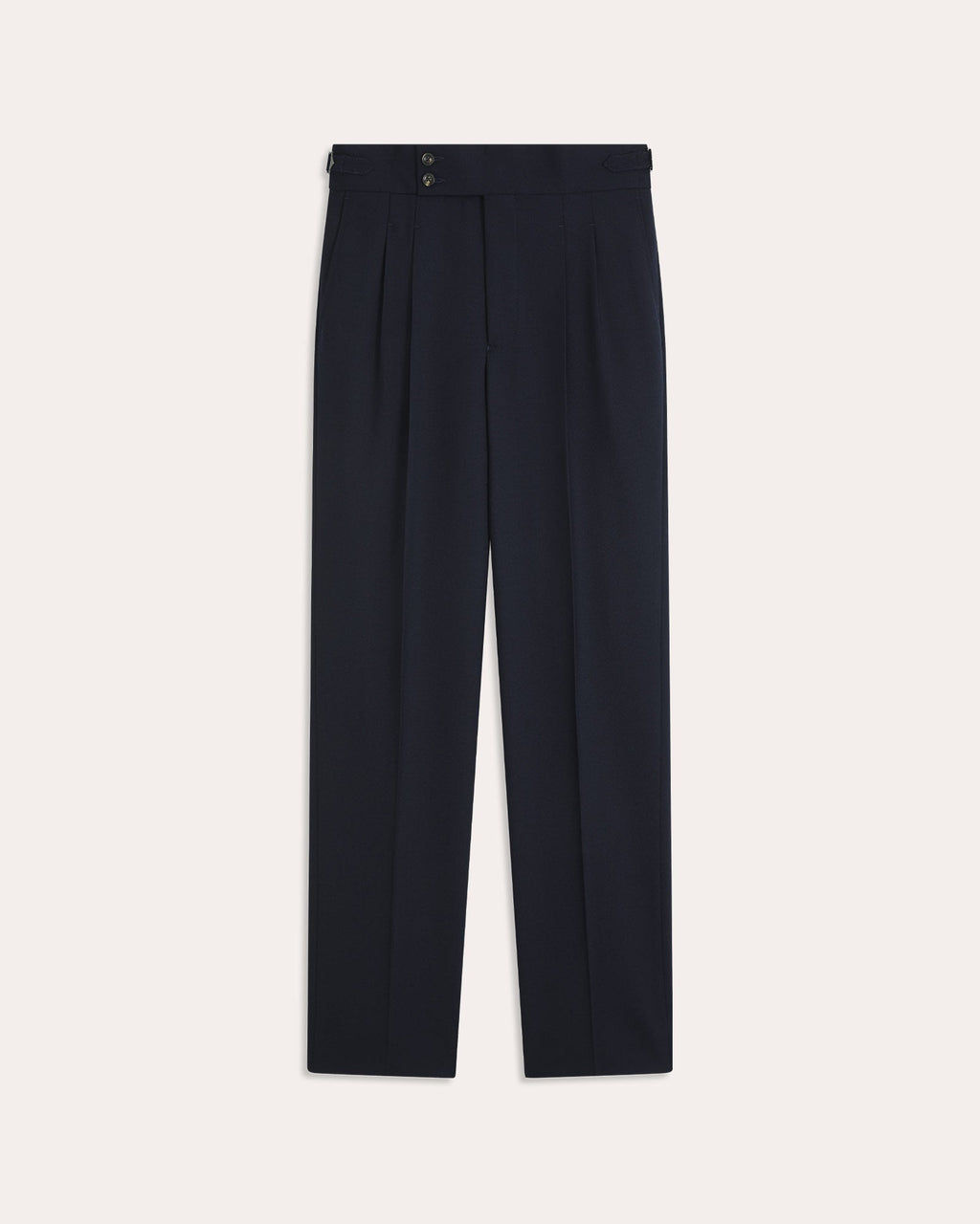 Pantalon à double plis en laine marine triple retors