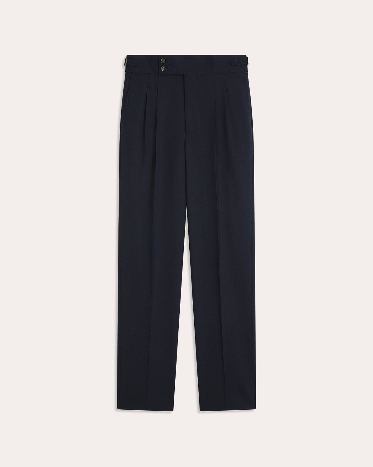 Pantalon à double plis en laine marine triple retors