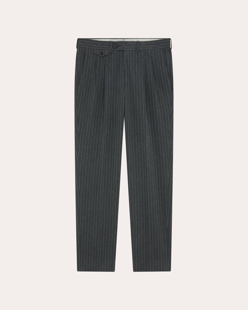 Pantalon à double plis en moleskine de coton gris à rayures craie