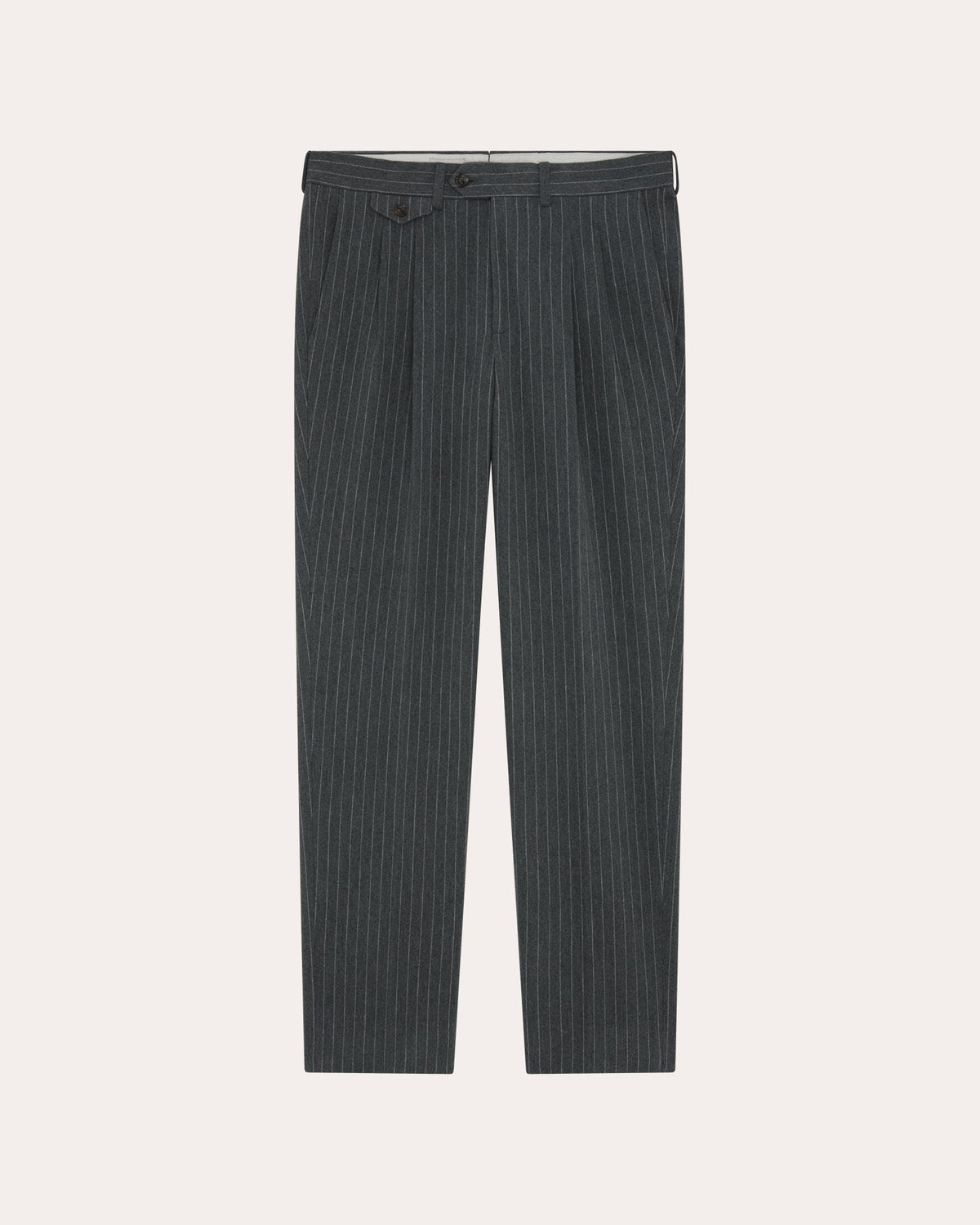 Pantalon à double plis en moleskine de coton gris à rayures craie