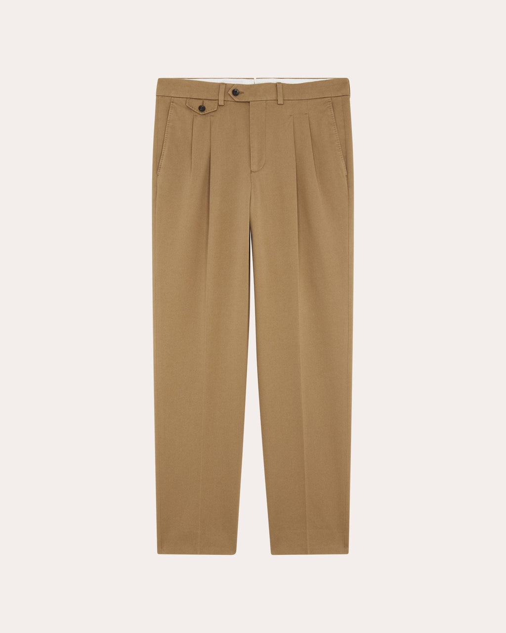 Pantalon à double plis en coton beige
