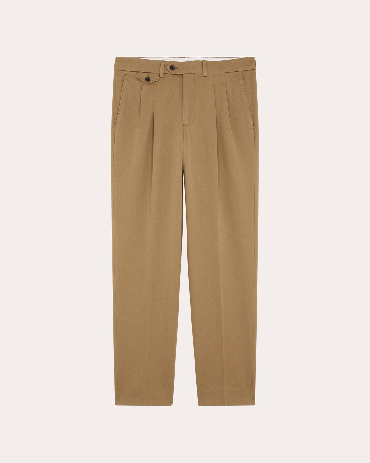 Pantalon à double plis en coton beige