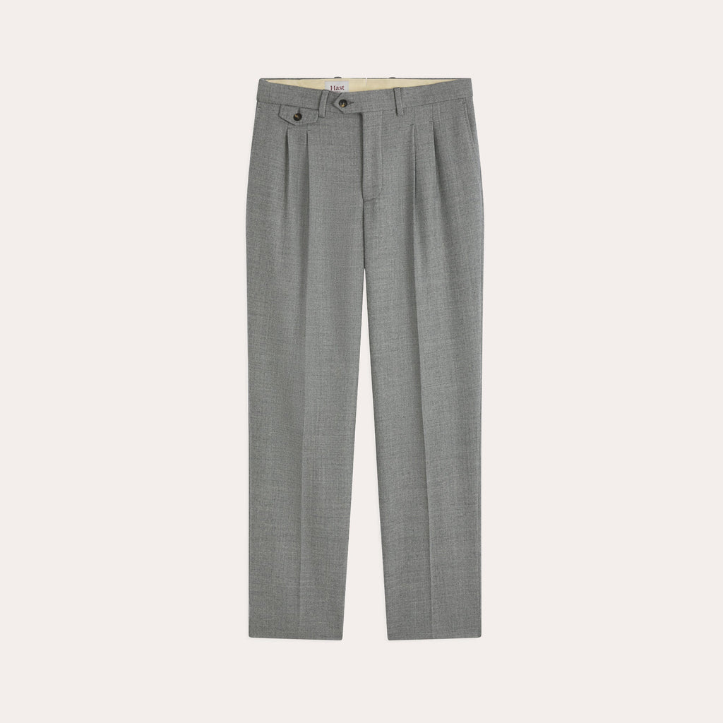 Pantalon à double plis en flanelle de laine grise
