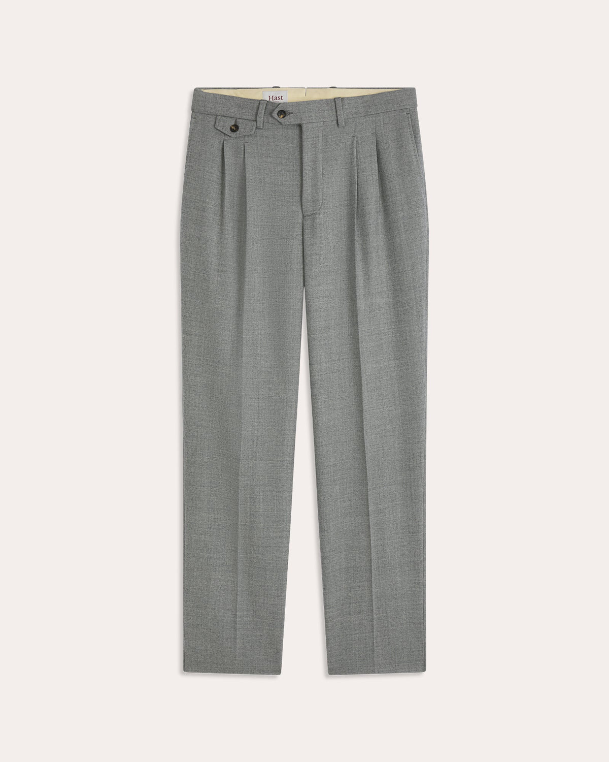 Costume en flanelle de laine grise, pantalon à double plis