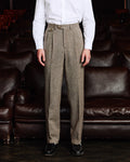 Pantalon à pinces en laine chevrons marron