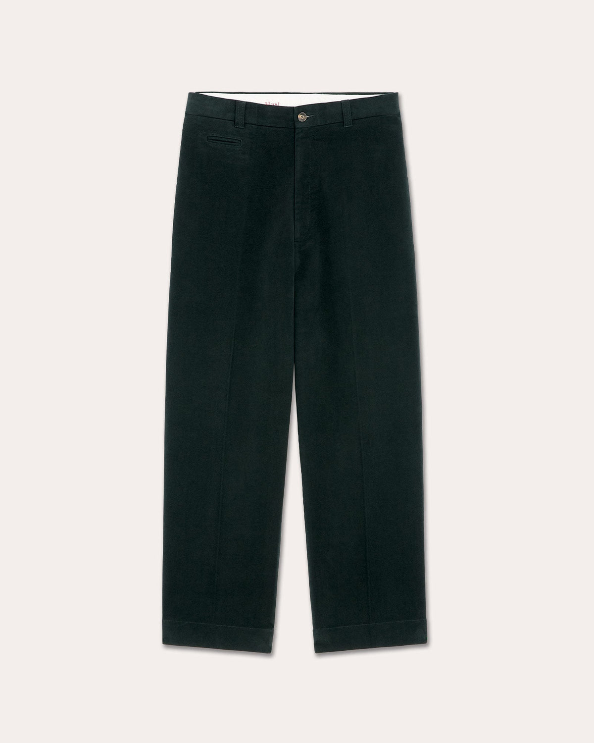 Pantalon jambe large en moleskine de coton vert