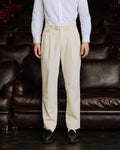 Pantalon double plis en velours côtelé écru