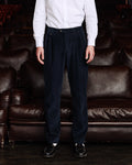 Pantalon double plis en velours côtelé marine