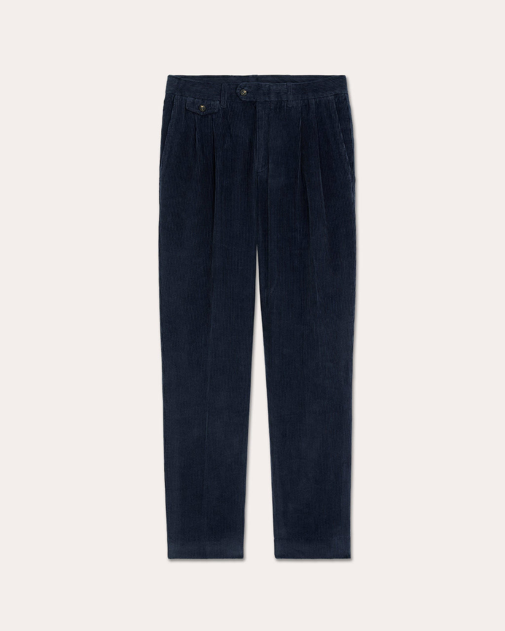 Pantalon double plis en velours côtelé marine