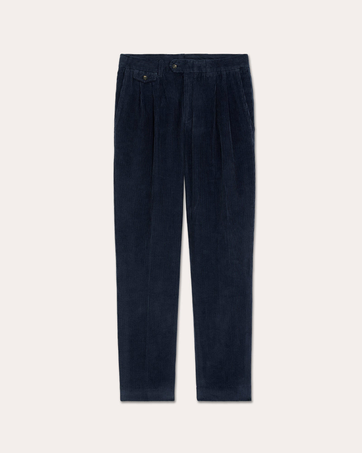 Pantalon double plis en velours côtelé marine