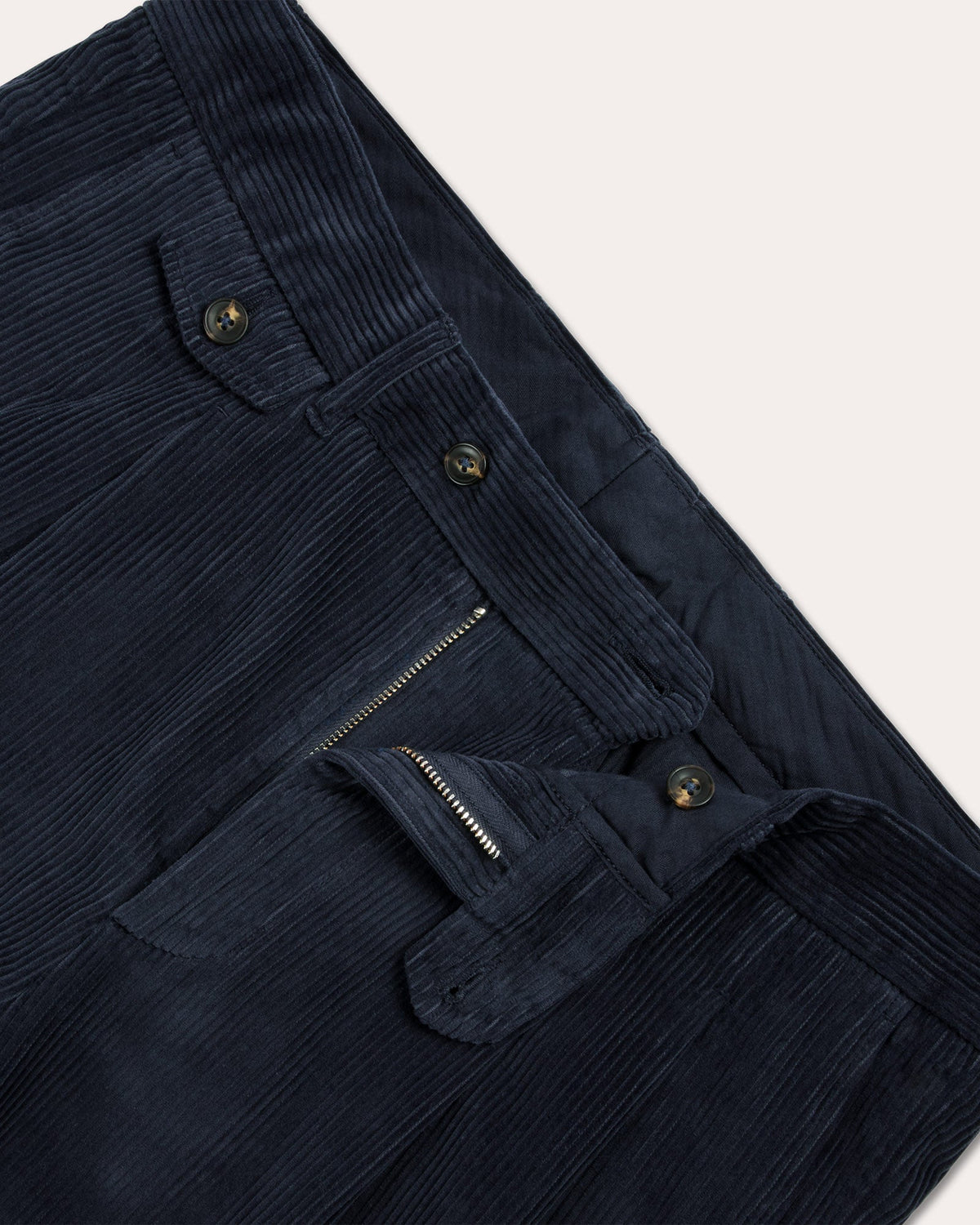 Pantalon double plis en velours côtelé marine
