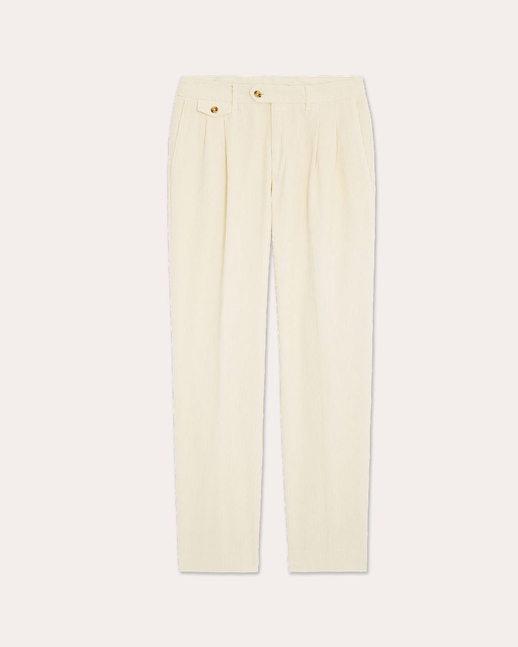 Pantalon double plis en velours côtelé écru