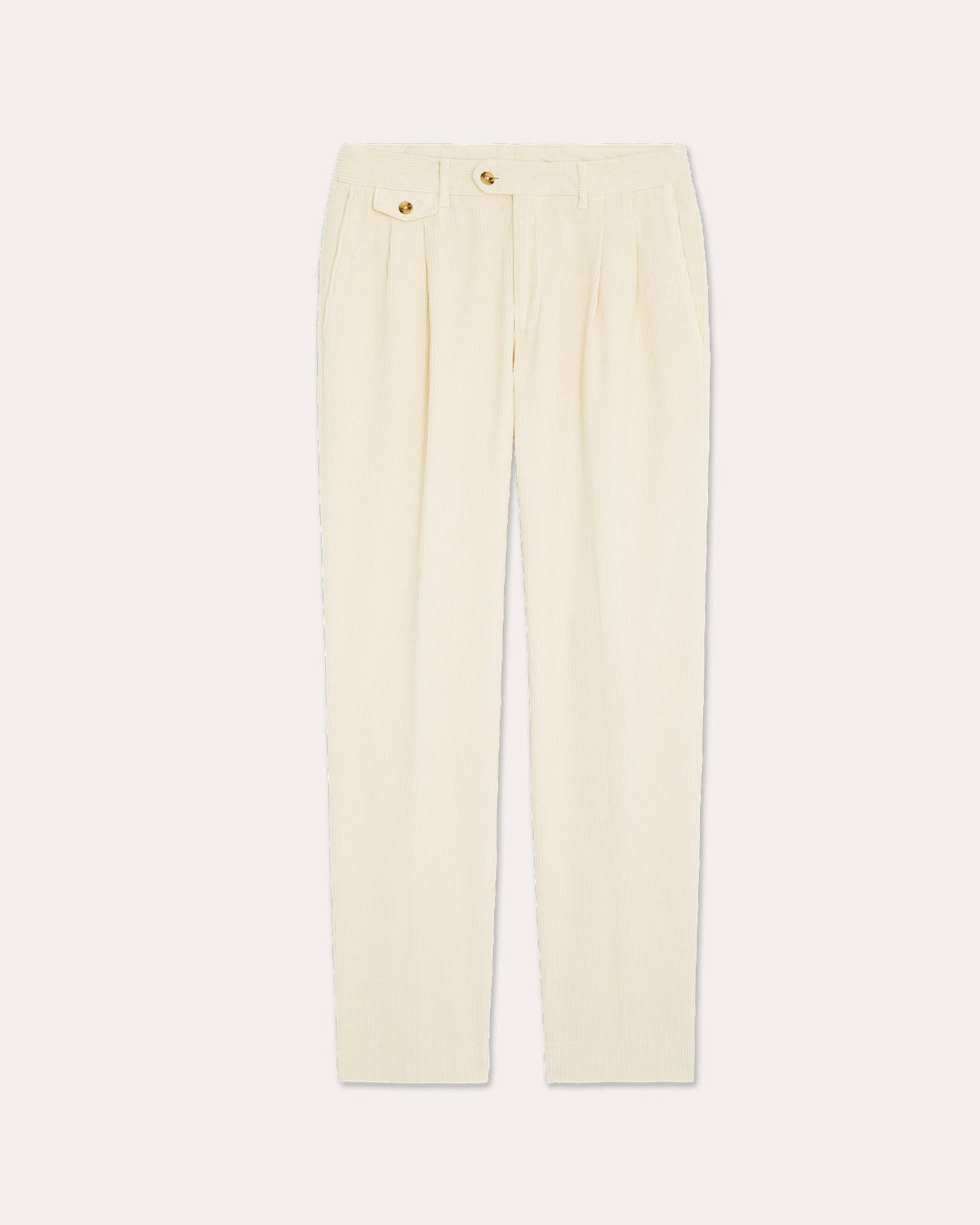 Pantalon double plis en velours côtelé écru