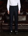 Pantalon gurkha à double plis en coton et laine marine
