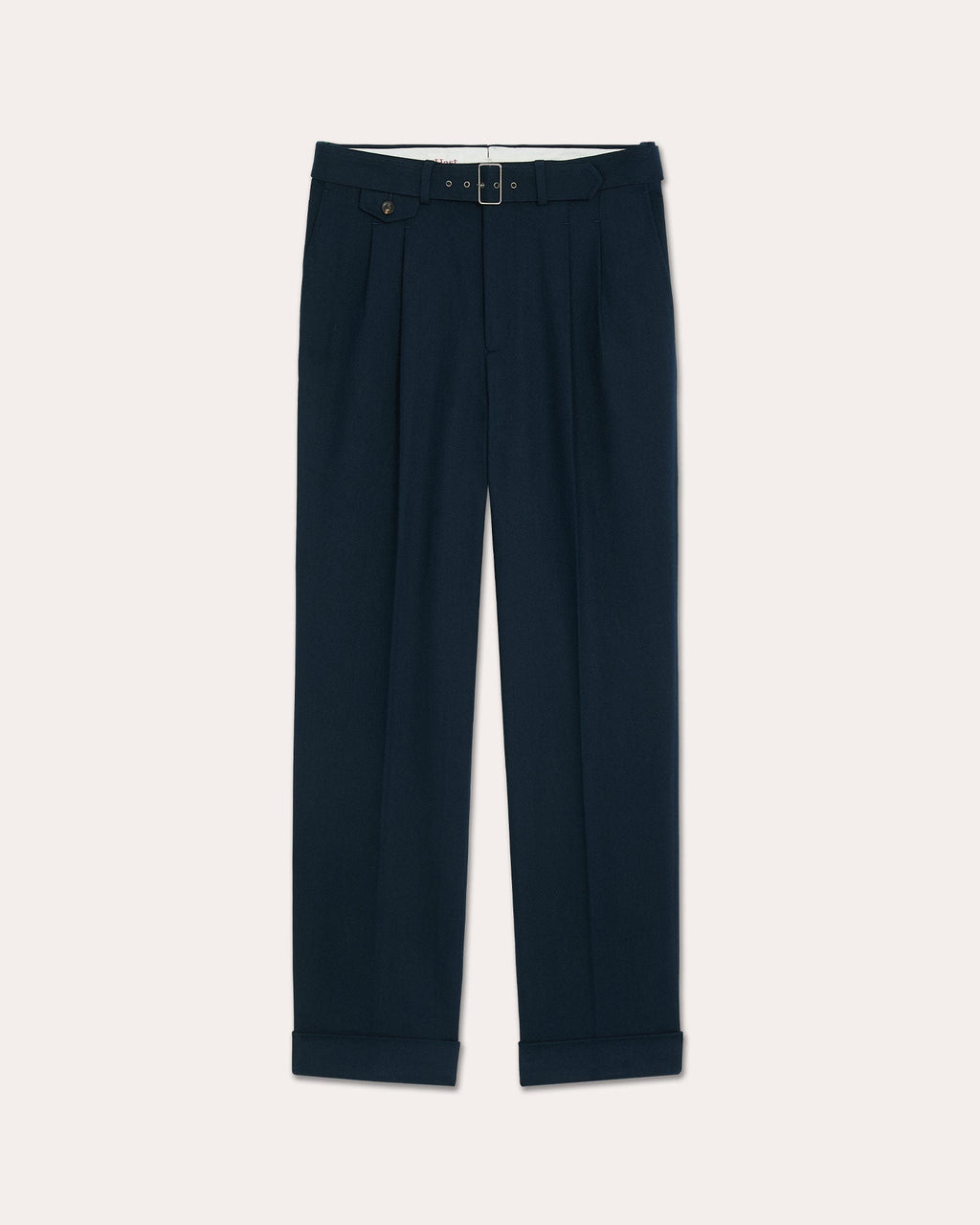 Pantalon à pinces en coton marine à ceinture amovible