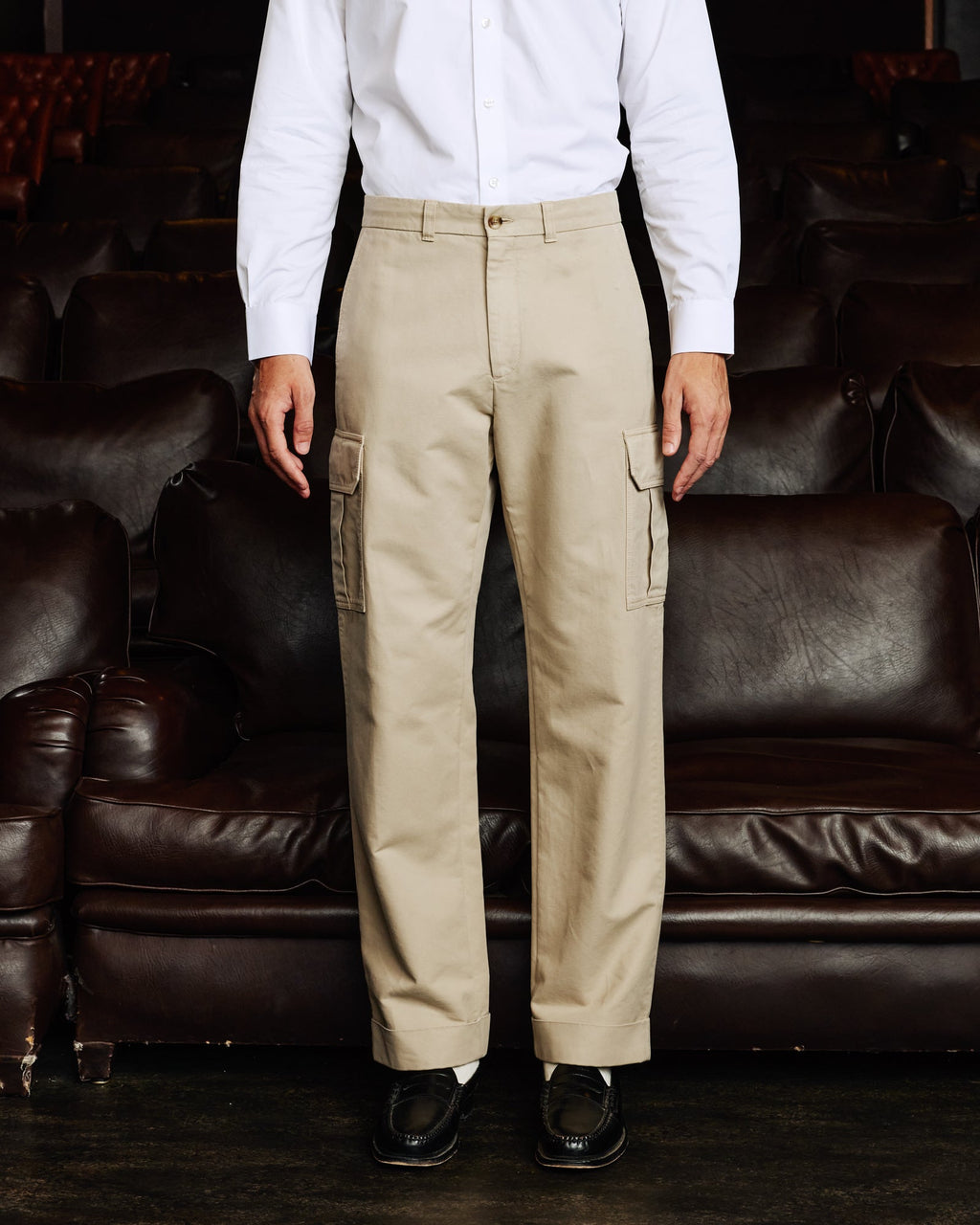 Pantalon cargo en coton beige