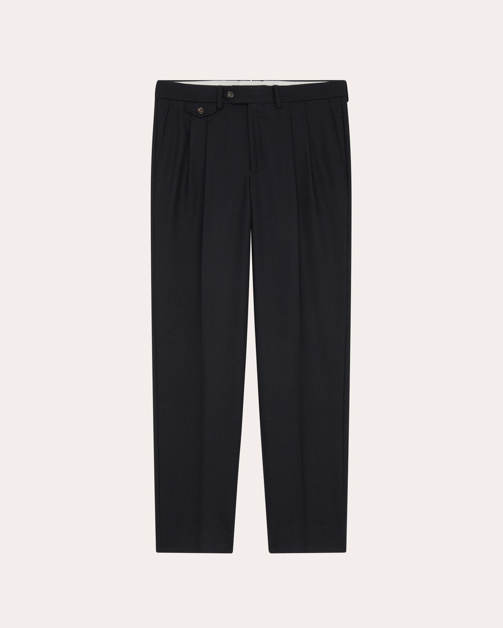 Pantalon à pinces en flanelle de laine marine