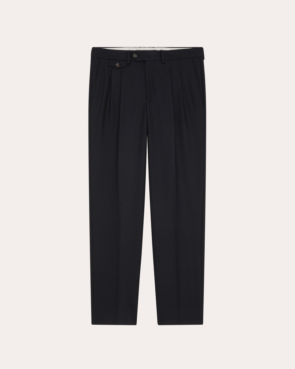Pantalon à pinces en flanelle de laine marine