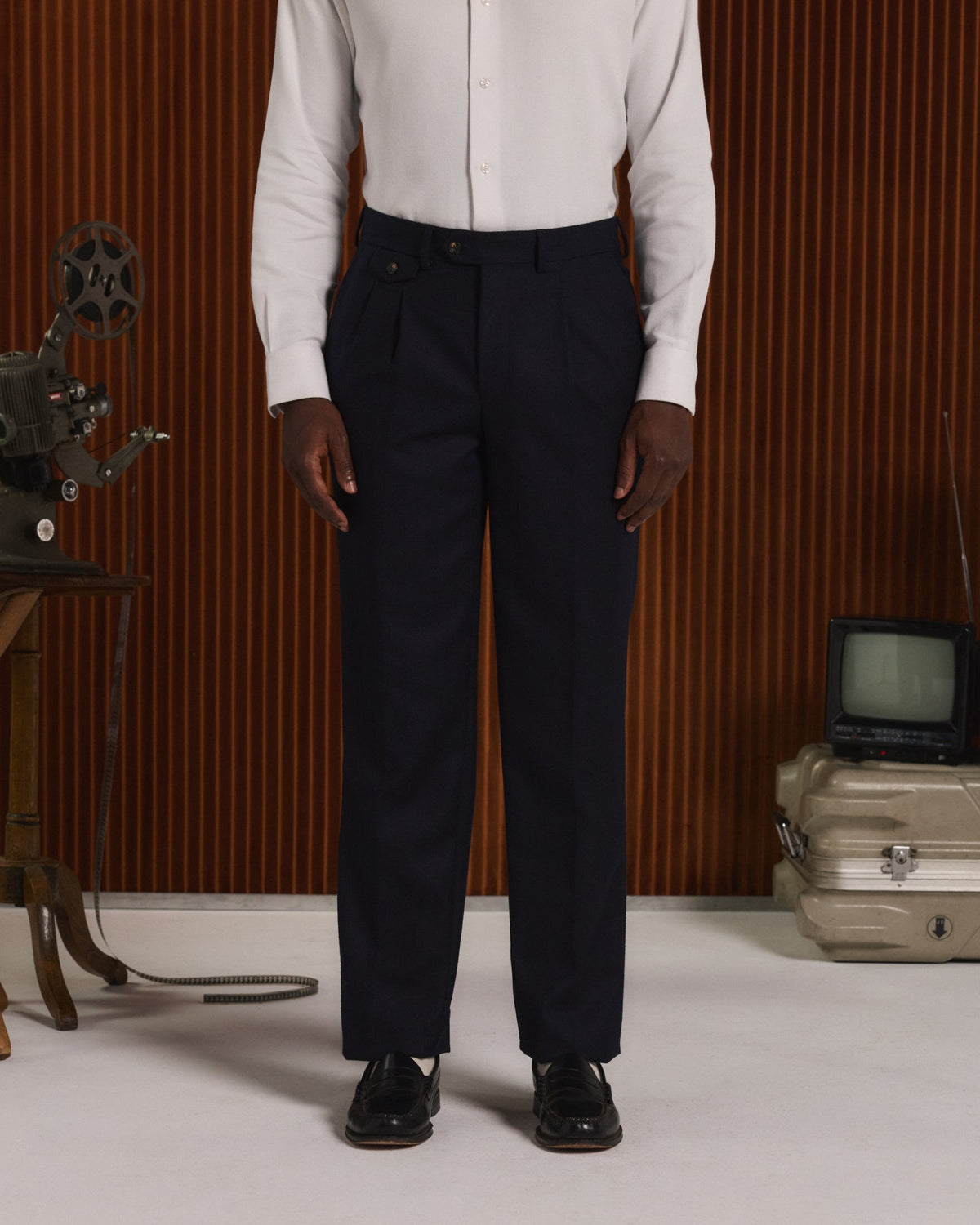 Costume croisé en flanelle de laine marine