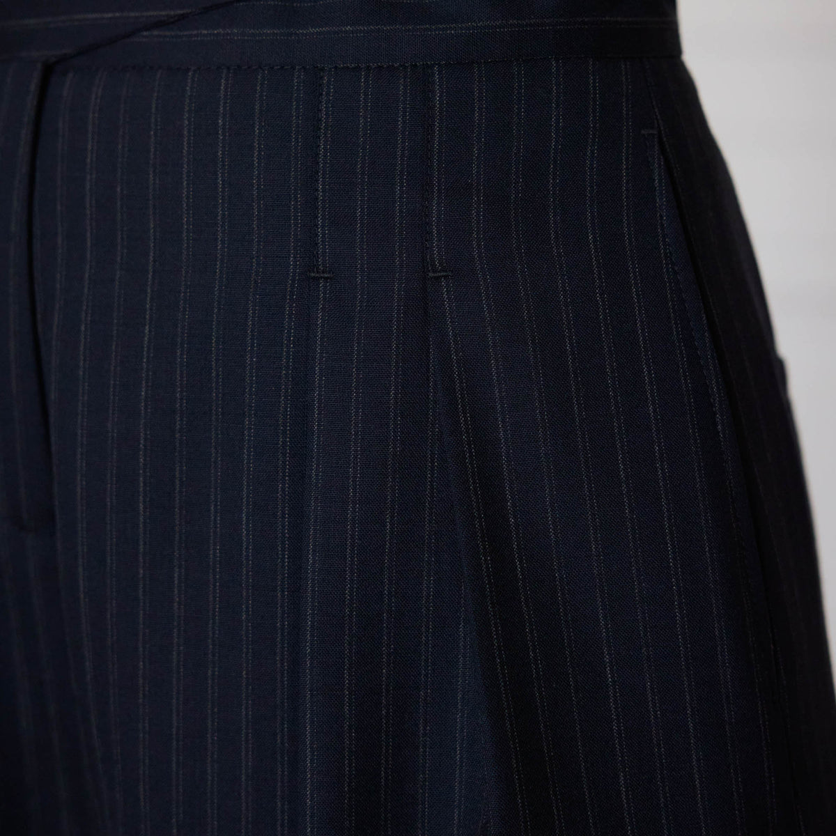 Pantalon Gurkha à plis en laine rayée marine