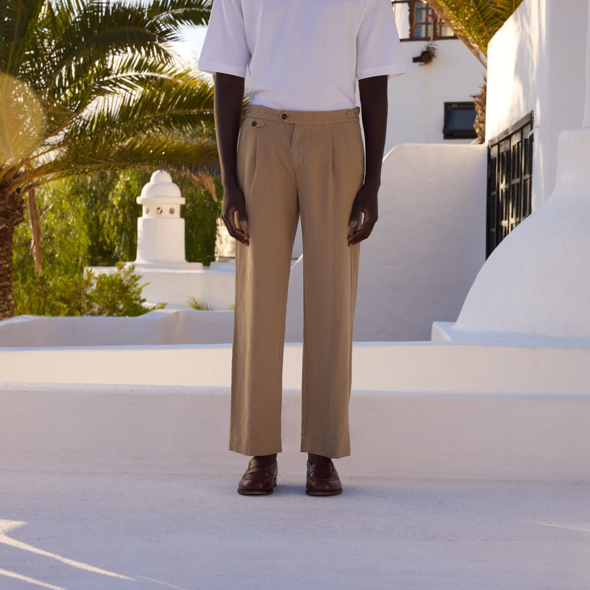 Pantalon en coton et lin beige