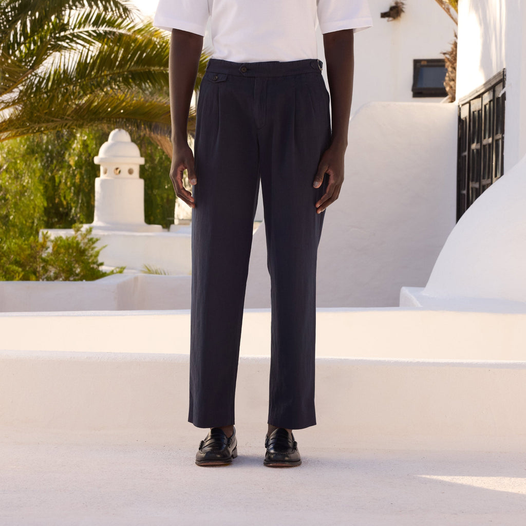 Pantalon en coton et lin marine