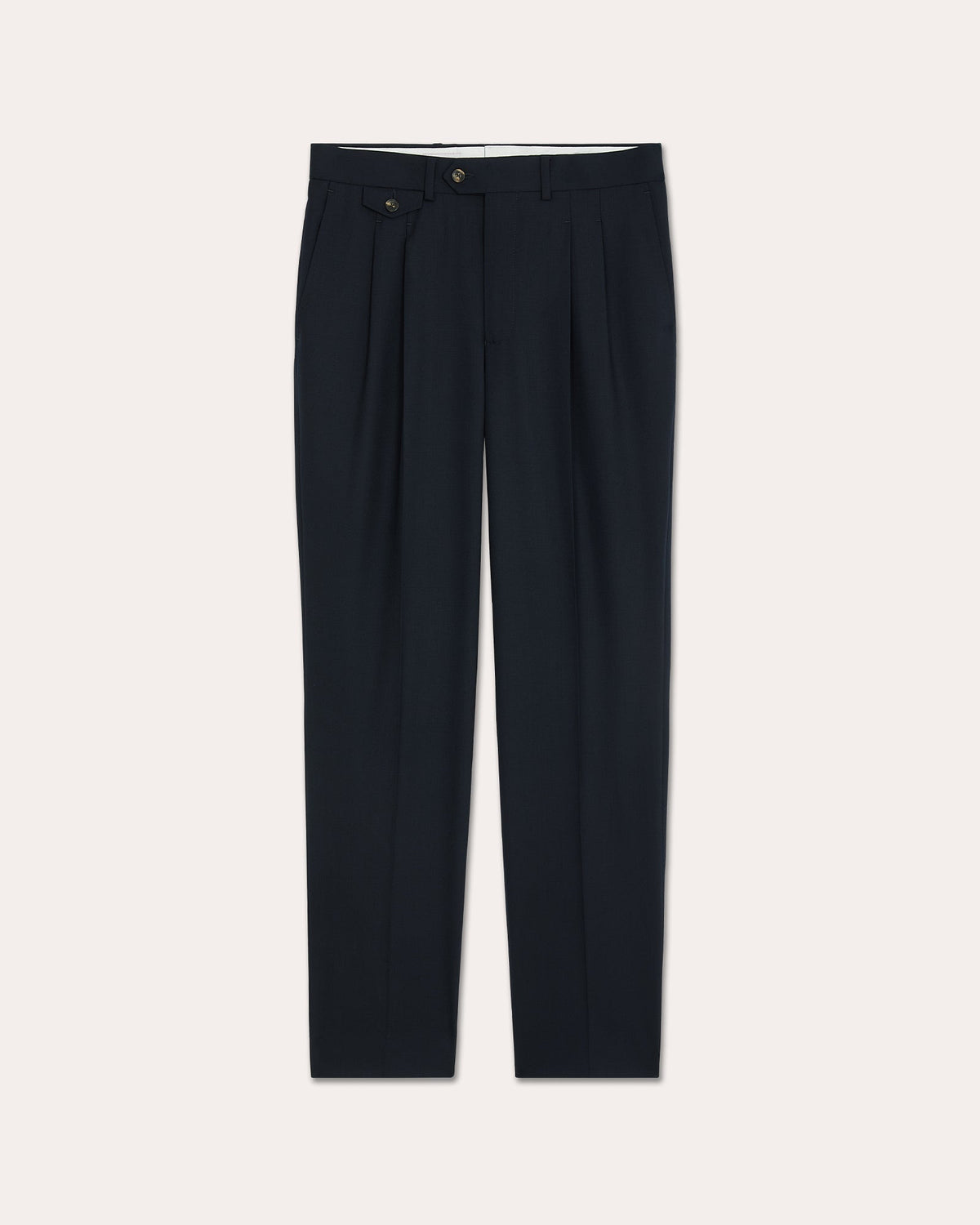 Pantalon à pinces en laine marine
