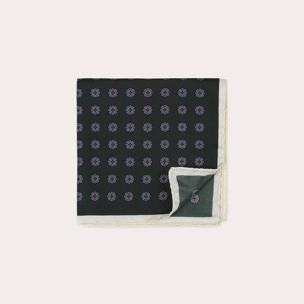 Pochette en soie verte à motifs