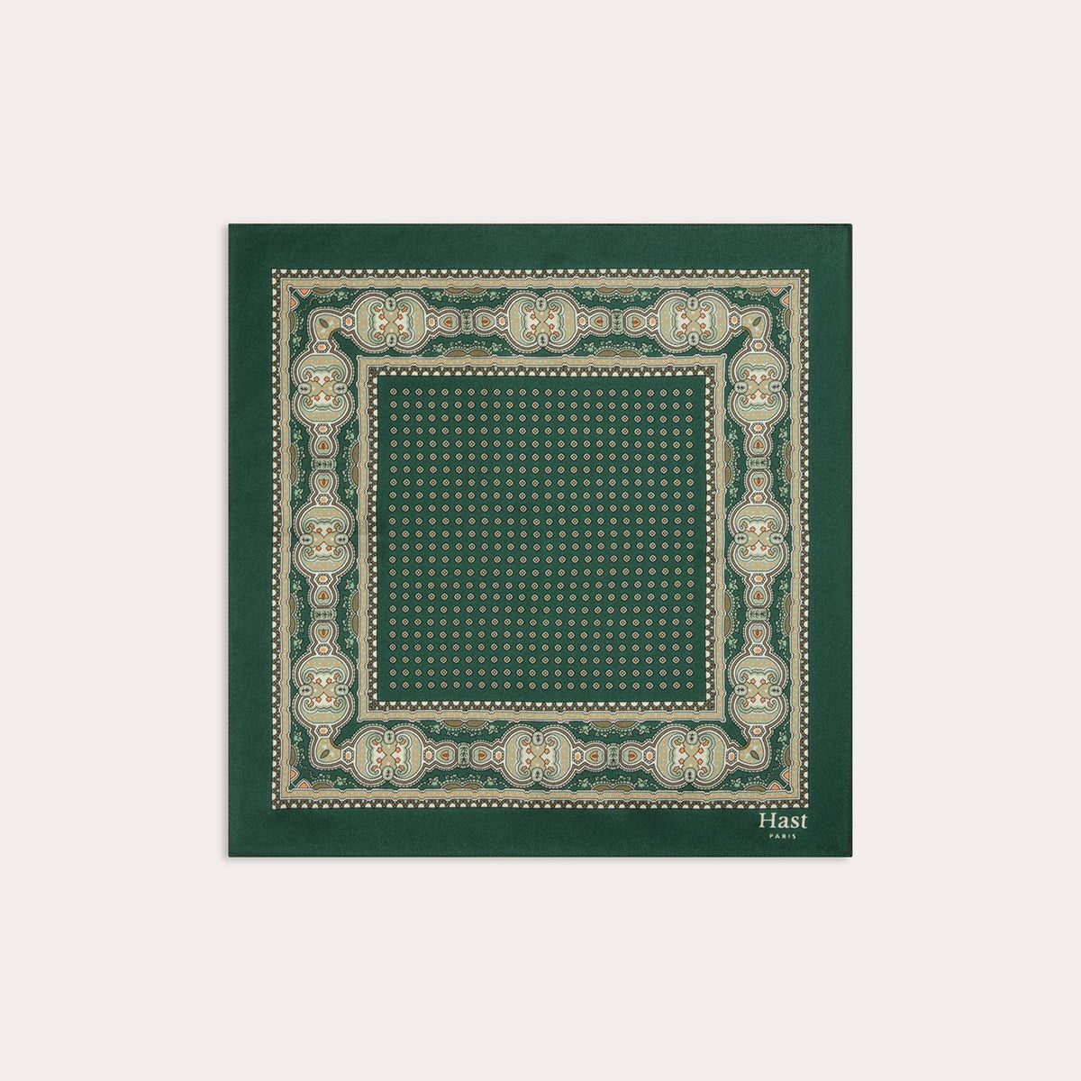 Pochette en soie verte à motifs