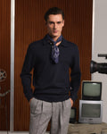 Polo manches longues en laine marine