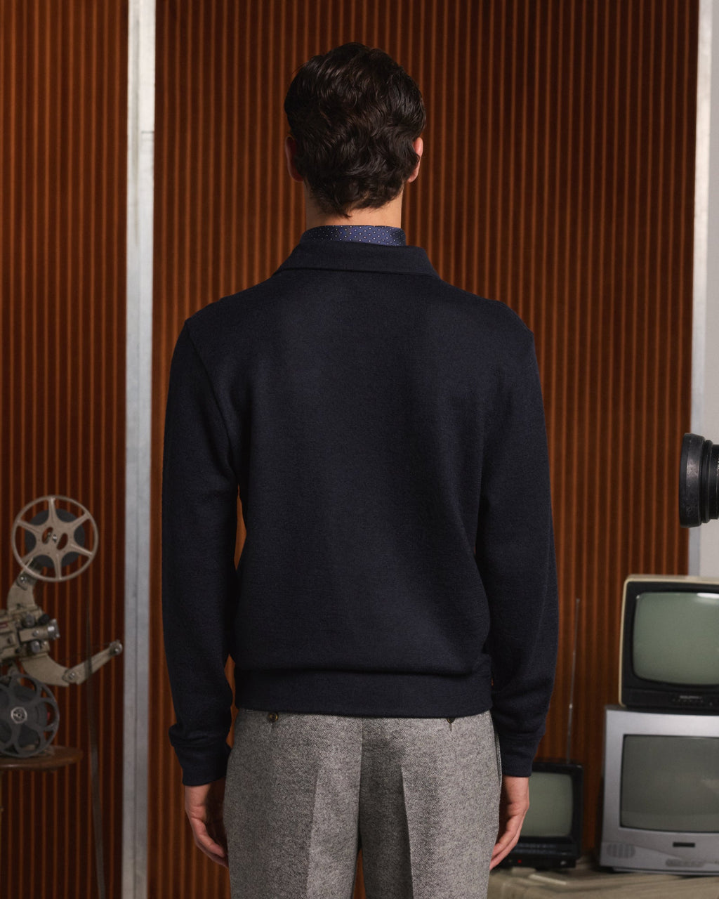 Polo manches longues en laine marine