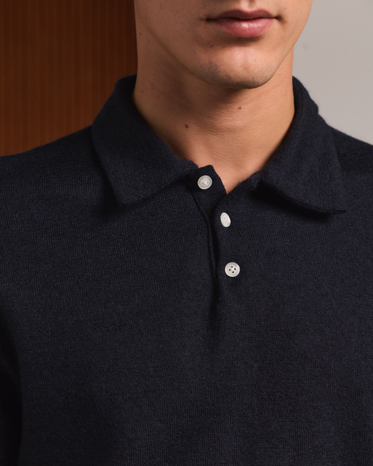 Polo manches longues en laine marine