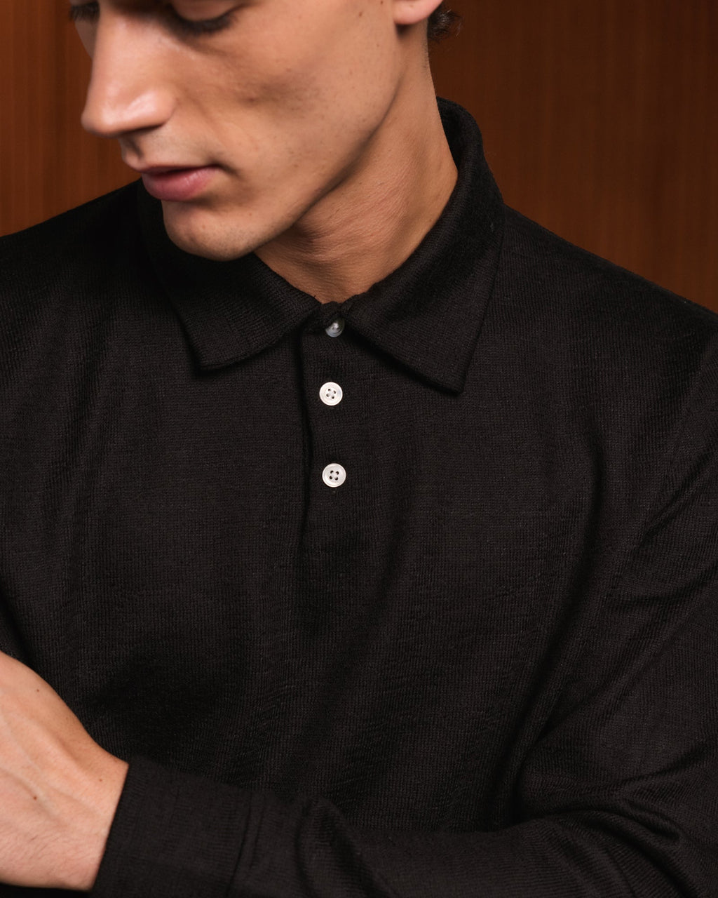 Polo manches longues en laine marron