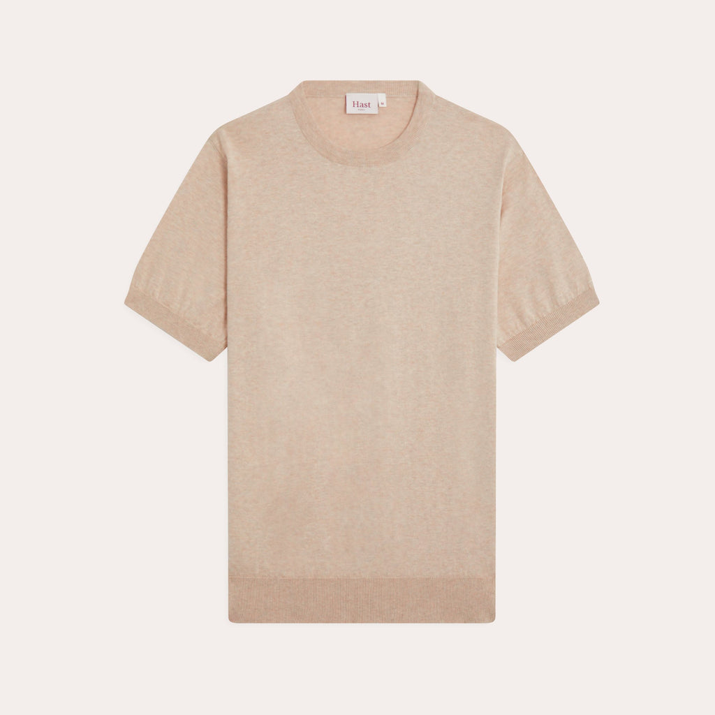 Tee-shirt en maille de coton biologique beige chiné