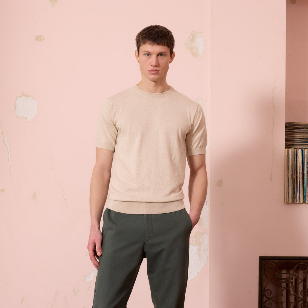 Tee-shirt en maille de coton biologique beige chiné