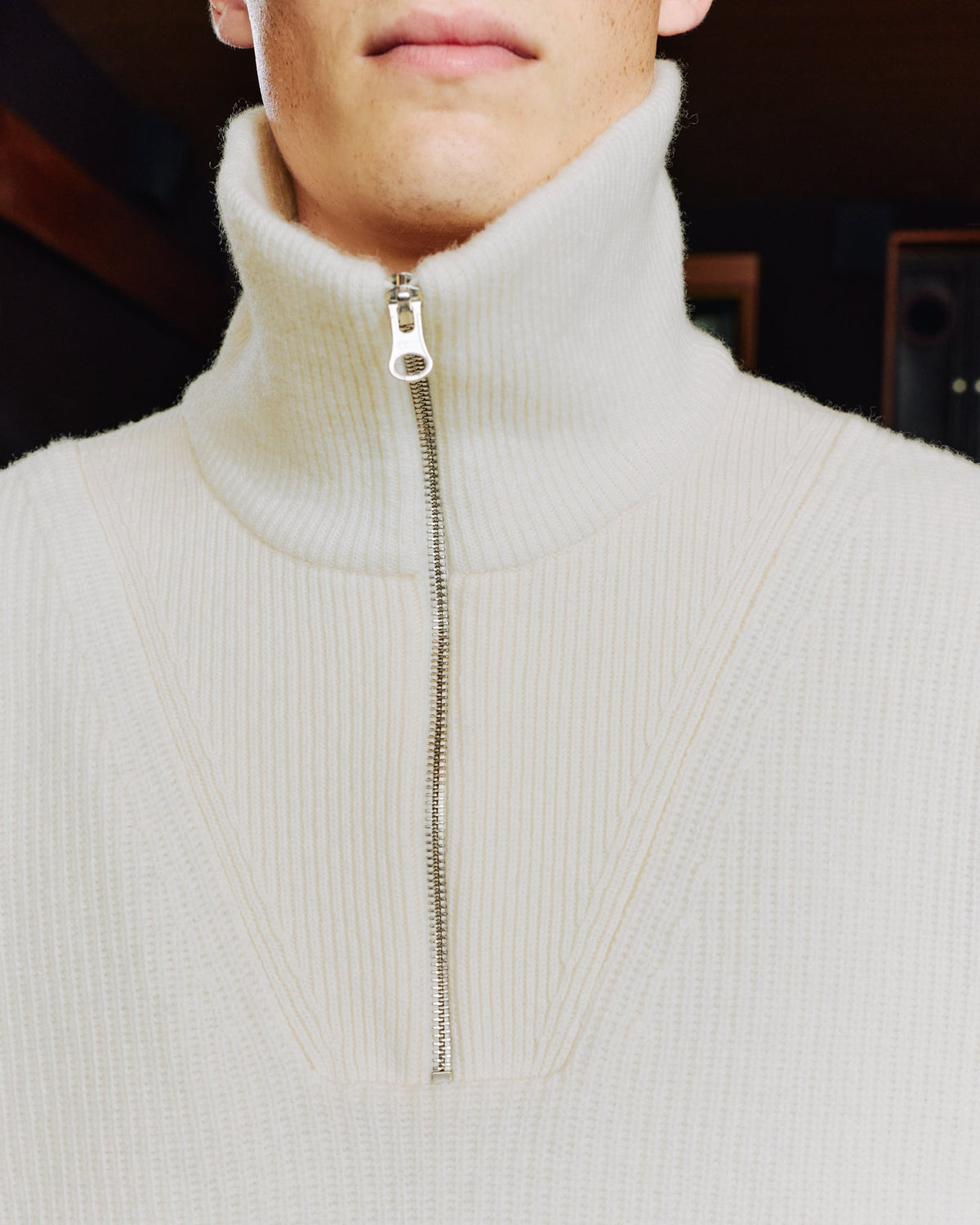 Pull camionneur en laine mérinos extrafine écru