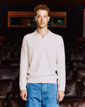 Pull à col polo en laine mérinos écru