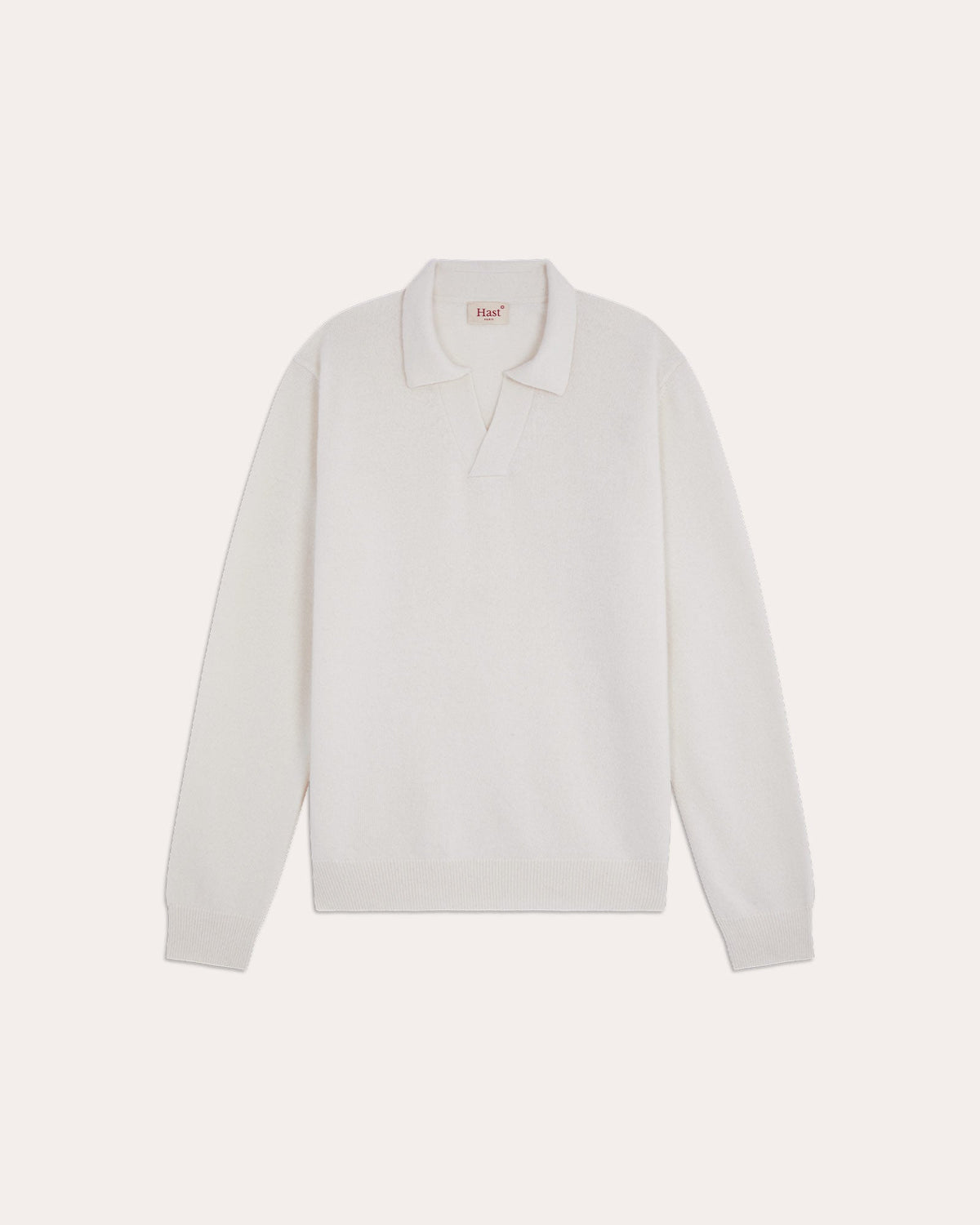 Pull à col polo en laine mérinos écru