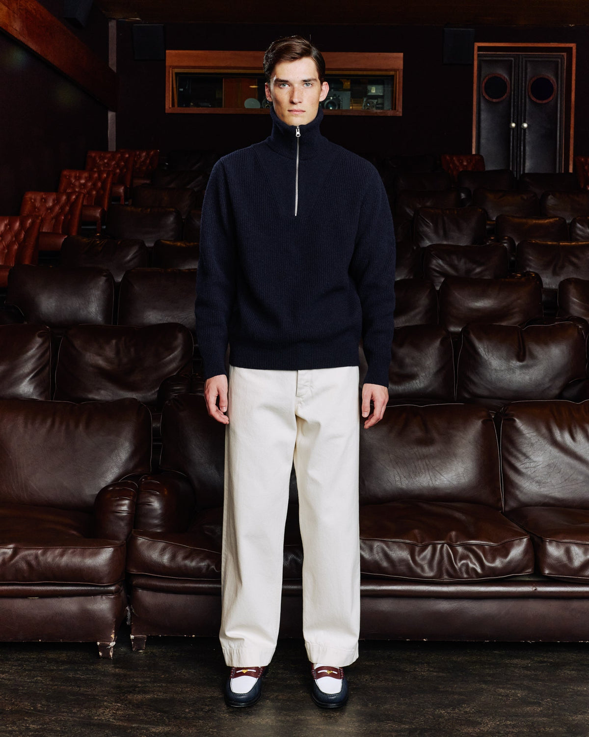 Pull col camionneur en laine extrafine marine