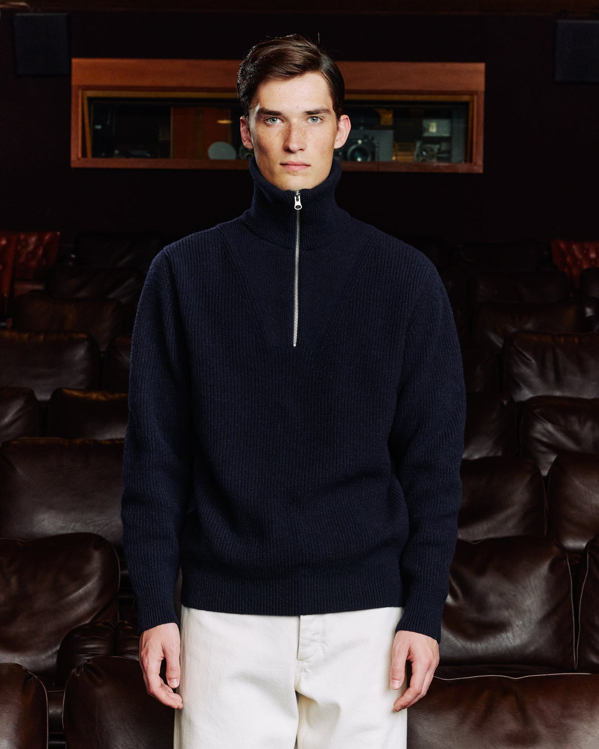 Pull col camionneur en laine extrafine marine