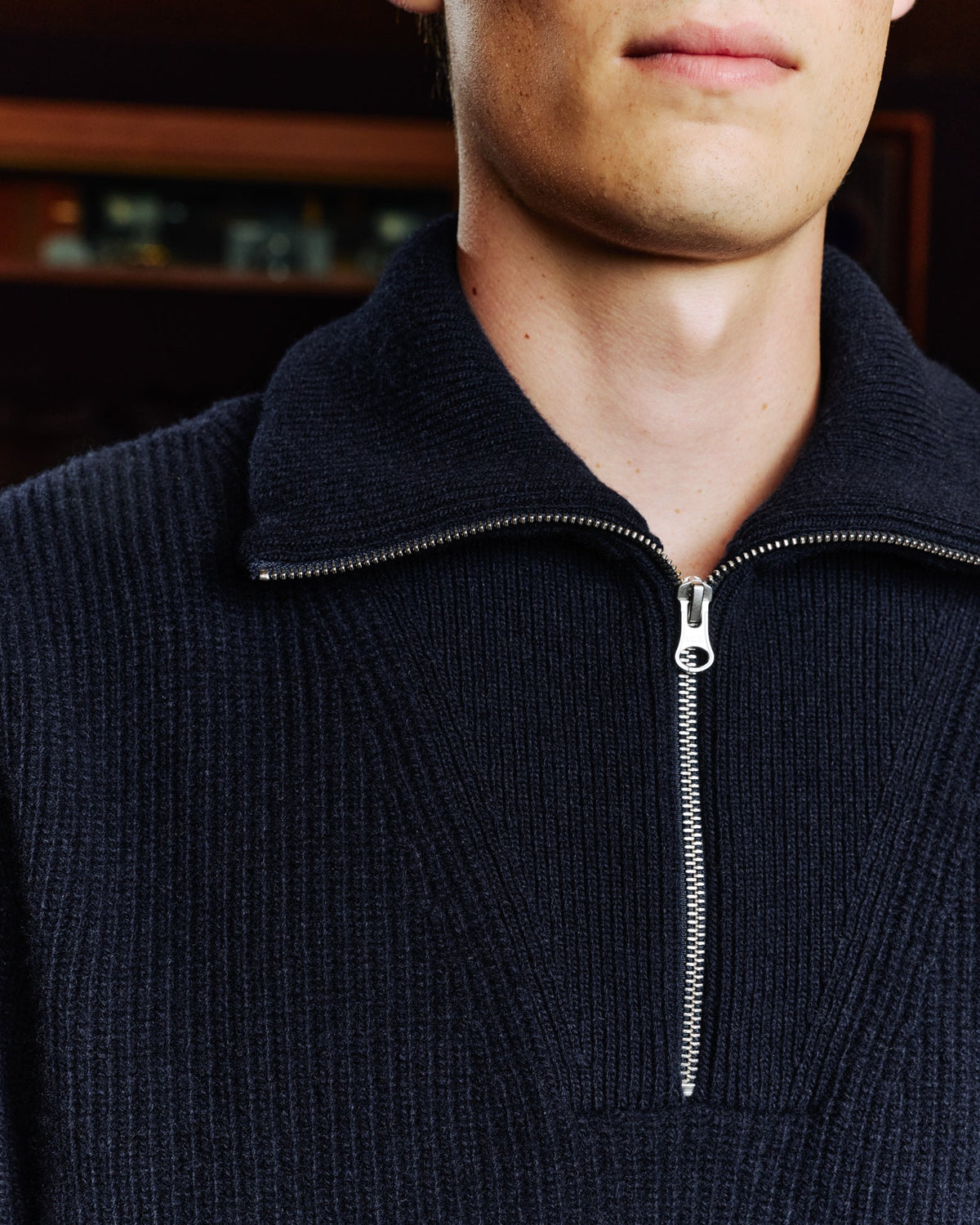 Pull col camionneur en laine extrafine marine