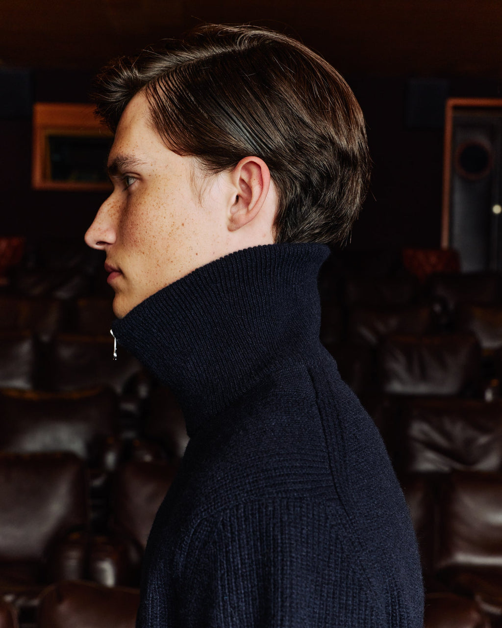 Pull col camionneur en laine extrafine marine