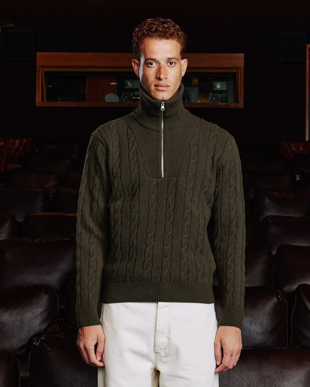 Pull col camionneur en laine extrafine kaki