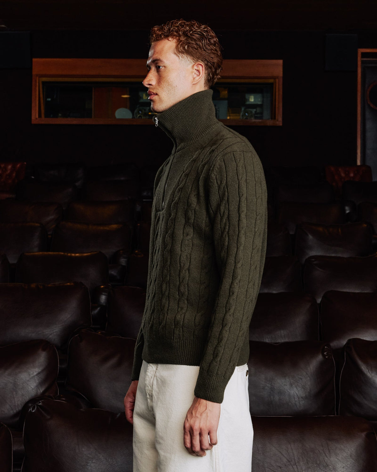 Pull col camionneur en laine extrafine kaki